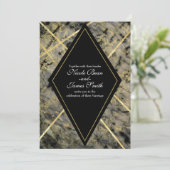Zwart & Goud Marmeren Glam Bruiloft Uitnodigingen (Staand voorkant)