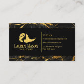 Zwart Goud Marmeren Haar Stylist Haarsalon Visitekaartje (Voorkant)