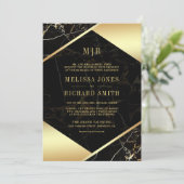 Zwart Goud Marmeren Monogram Alles in Een Huwelijk Kaart (Staand voorkant)