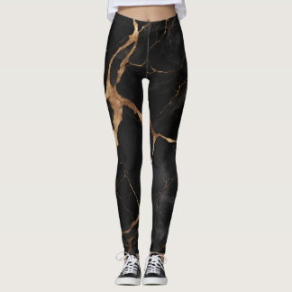 Zwart Goud Marmeren Steen Textuur Abstract Leggings