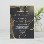 zwart & goud marmeren vrijgezellenuitnodiging kaart (Staand voorkant)