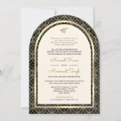 Zwart Goud Marokkaanse QR Code Sikh Boog Huwelijk Kaart (Voorkant)