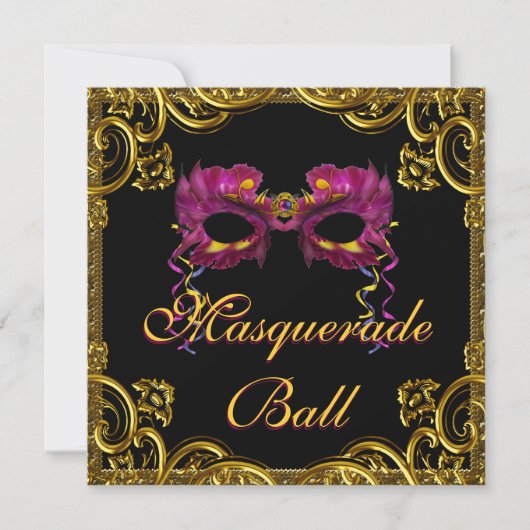 Zwart Goud Masker Maskerade Feest Kaart (Voorkant)