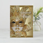 Zwart Goud Maskerade Feest Kaart (Staand voorkant)