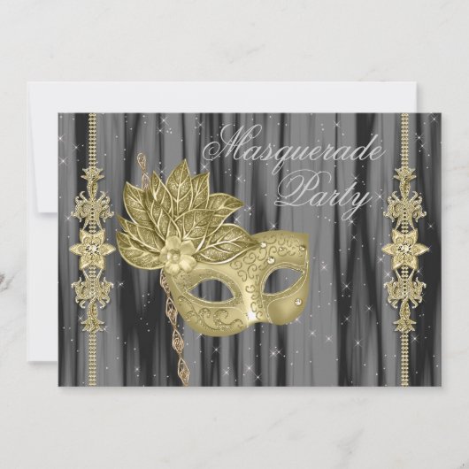 Zwart Goud Maskerade Feest Kaart (Voorkant)
