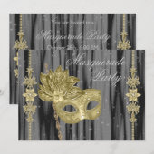 Zwart Goud Maskerade Feest Kaart (Voorkant / Achterkant)