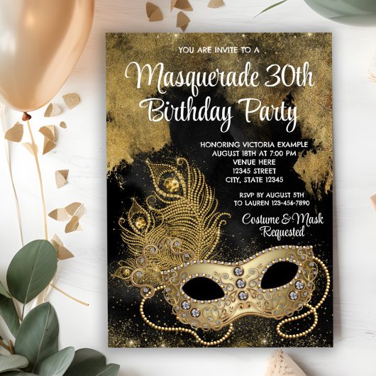 Zwart Goud Maskerade Feest Kaart