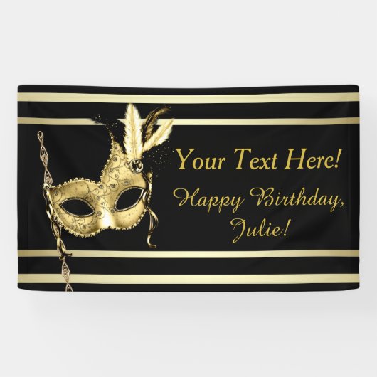 Zwart Goud Maskerade Feest Spandoek (Horizontaal)