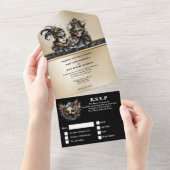 Zwart goud maskerade gezichtsmasker bruiloft elega all in one uitnodiging (Afscheurbaar)
