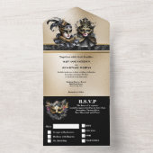 Zwart goud maskerade gezichtsmasker bruiloft elega all in one uitnodiging (Binnen)