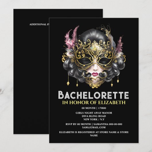 Zwart goud maskerade gezichtsmasker elegante dames kaart (Voorkant / Achterkant)