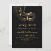 Zwart goud Masquerade verjaardagsfeestje Kaart (Voorkant)