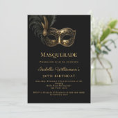 Zwart goud Masquerade verjaardagsfeestje Kaart (Staand voorkant)