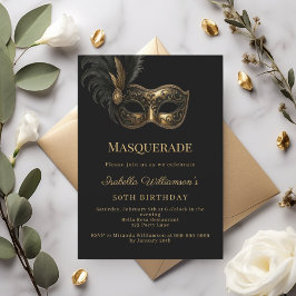 Zwart goud Masquerade verjaardagsfeestje Kaart