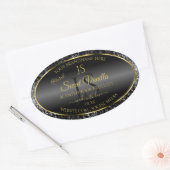 Zwart Goud met Glitter Initialen Productlabels Ovale Sticker (Envelop)