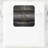 Zwart Goud met Glitter Initialen Productlabels Vierkante Sticker (Tas)