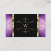 Zwart goud met Paarse Glitter Ornamental Monogram Visitekaartje (Voorkant)