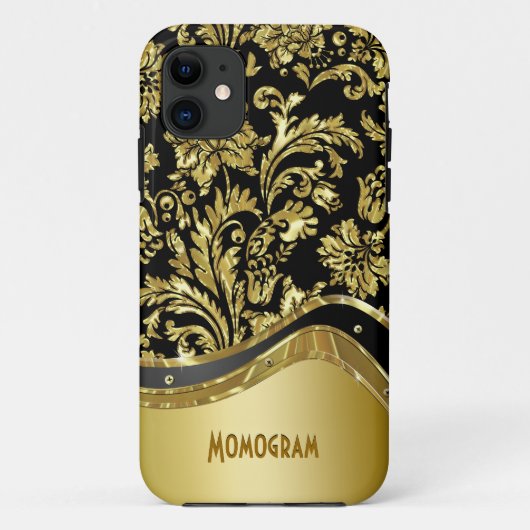 Zwart & Goud Metallic look met damasks Case-Mate iPhone Case (Achterkant)