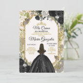 Zwart & Goud Mexicaanse Charra Mis XV Anos Vlinder Kaart (Staand voorkant)