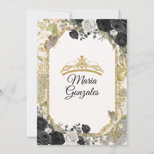 Zwart & Goud Mexicaanse Charra Mis XV Anos Vlinder Kaart (Achterkant)