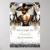 Zwart Goud Mexicaanse Quinceañera Custom Welkom Poster (Voorkant)