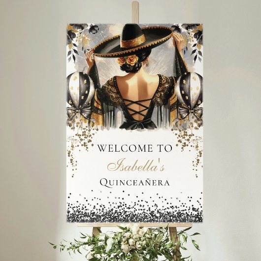 Zwart Goud Mexicaanse Quinceañera Custom Welkom Poster