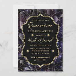 Zwart & Goud Middernacht Kristal Galaxy Quinceaner Kaart
