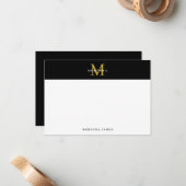 Zwart Goud Minimaal Elegant Eenvoudig Klassiek Mod Notitiekaartje (Voorkant / Achterkant in situ)
