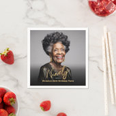 Zwart Goud Minimal Moderne Foto 90e Verjaardag Servet (Insitu)