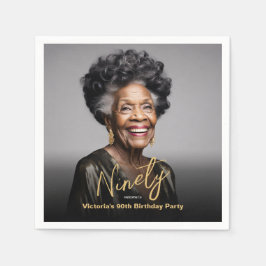 Zwart Goud Minimal Moderne Foto 90e Verjaardag Servet