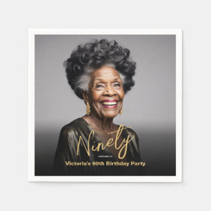 Zwart Goud Minimal Moderne Foto 90e Verjaardag Servet