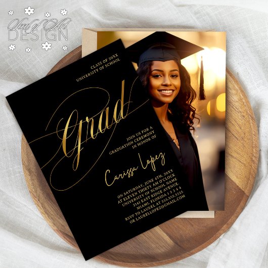 Zwart & Goud Minimal Scripted Afstudeerder Ceremon Kaart