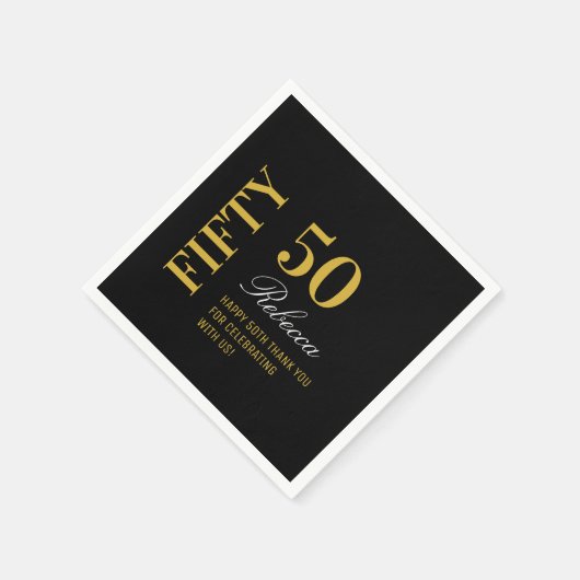 Zwart & Goud Minimale 50e Verjaardagsfeestcocktail Servet (Hoek)