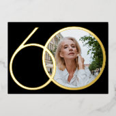 Zwart Goud Minimalist Custom Foto 60e Verjaardag Folie Uitnodiging (Voorkant)