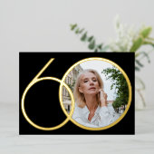 Zwart Goud Minimalist Custom Foto 60e Verjaardag Folie Uitnodiging (Staand Voorkant)