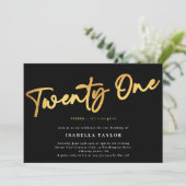 Zwart Goud Minimalist Elegant 21e Verjaardag Kaart (Staand voorkant)