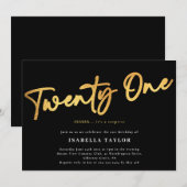 Zwart Goud Minimalist Elegant 21e Verjaardag Kaart (Voorkant / Achterkant)