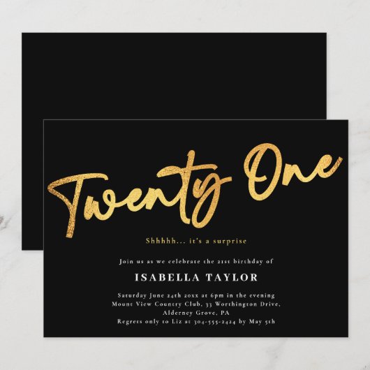 Zwart Goud Minimalist Elegant 21e Verjaardag Kaart (Voorkant / Achterkant)