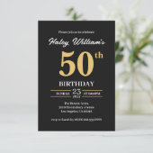 Zwart Goud Minimalist Modern Simple 50th Birthday Kaart (Staand voorkant)