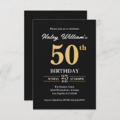 Zwart Goud Minimalist Modern Simple 50th Birthday Kaart (Voorkant / Achterkant)