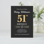 Zwart Goud Minimalist Modern Simple 51st Birthday Kaart (Staand voorkant)