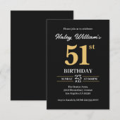 Zwart Goud Minimalist Modern Simple 51st Birthday Kaart (Voorkant / Achterkant)