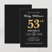 Zwart Goud Minimalist Modern Simple 53rd Birthday Kaart (Voorkant / Achterkant)