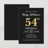 Zwart Goud Minimalist Modern Simple 54th Birthday Kaart (Voorkant / Achterkant)
