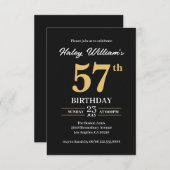 Zwart Goud Minimalist Modern Simple 57th Birthday Kaart (Voorkant / Achterkant)