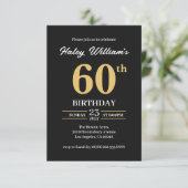 Zwart Goud Minimalist Modern Simple 60th Birthday Kaart (Staand voorkant)