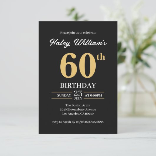 Zwart Goud Minimalist Modern Simple 60th Birthday Kaart (Staand voorkant)