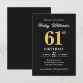 Zwart Goud Minimalist Modern Simple 61st Birthday Kaart (Voorkant / Achterkant)