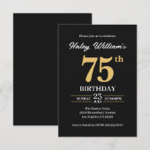 Zwart Goud Minimalist Modern Simple 75th Birthday Kaart (Voorkant / Achterkant)