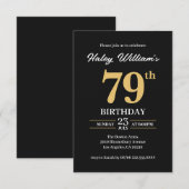 Zwart Goud Minimalist Modern Simple 79th Birthday Kaart (Voorkant / Achterkant)